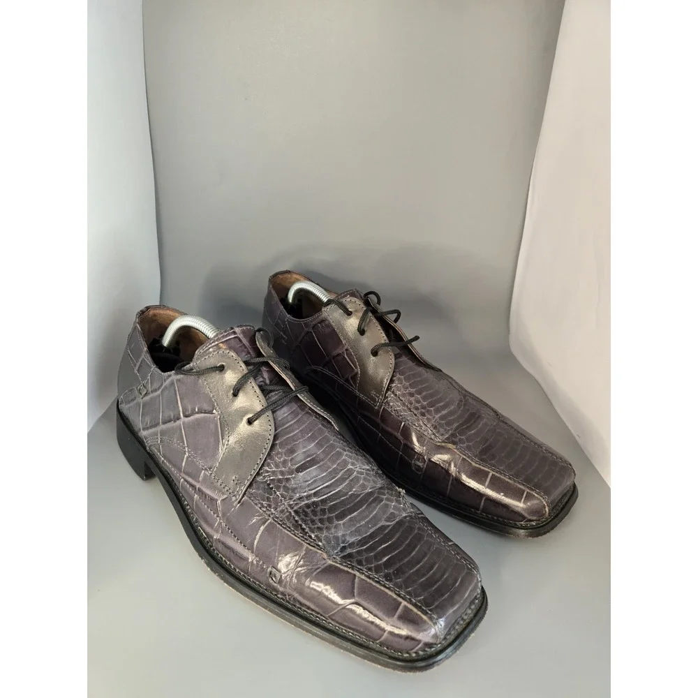 Stacy Adams Men 11.5 Genuine Snake Leather Square Toe Derby Dress Shoes Grey Bro